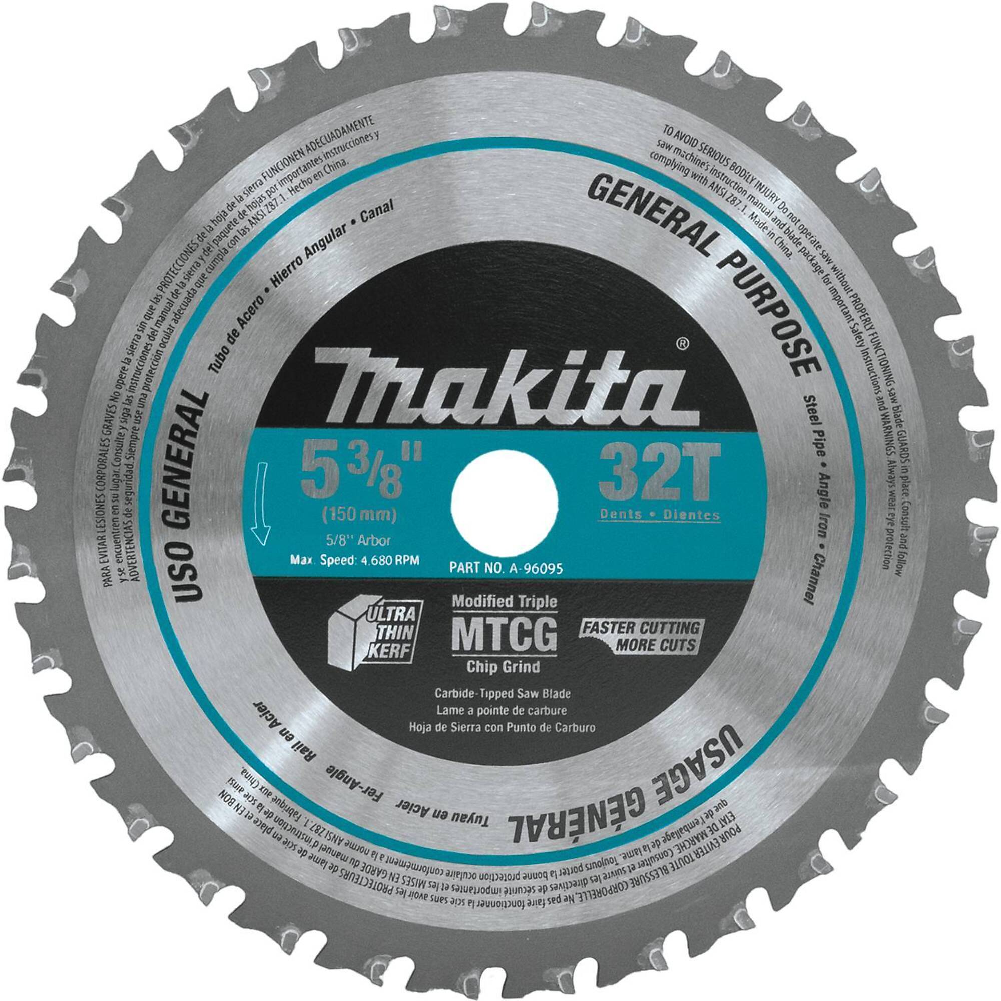 Makita® 5-7/8" 32T Carbide-Tipped Metal Cutting Saw Blade, General Purpose, Model# A-96095